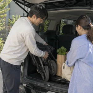 車選びや維持費を検討する日本人の人物の写真風イメージ