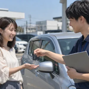 車選びや維持費を検討する日本人の人物の写真風イメージ