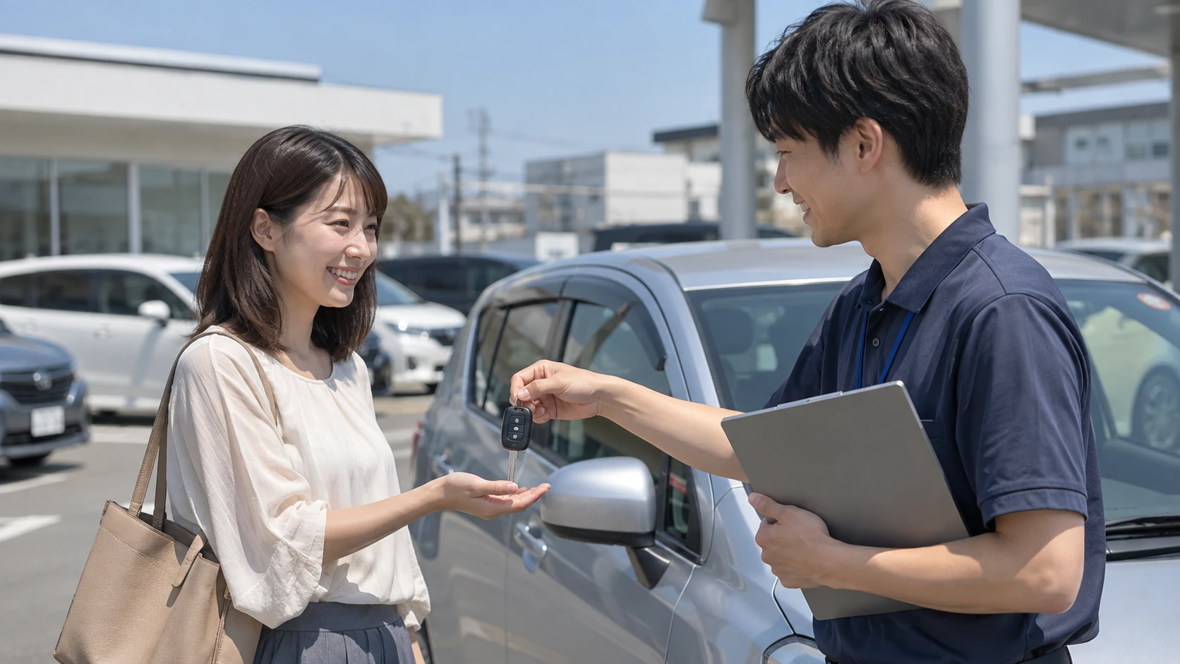 車選びや維持費を検討する日本人の人物の写真風イメージ