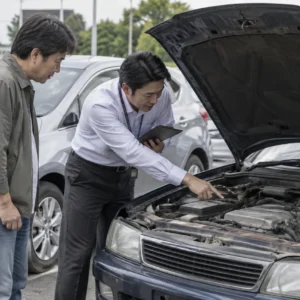 車選びや維持費を検討する日本人の人物の写真風イメージ