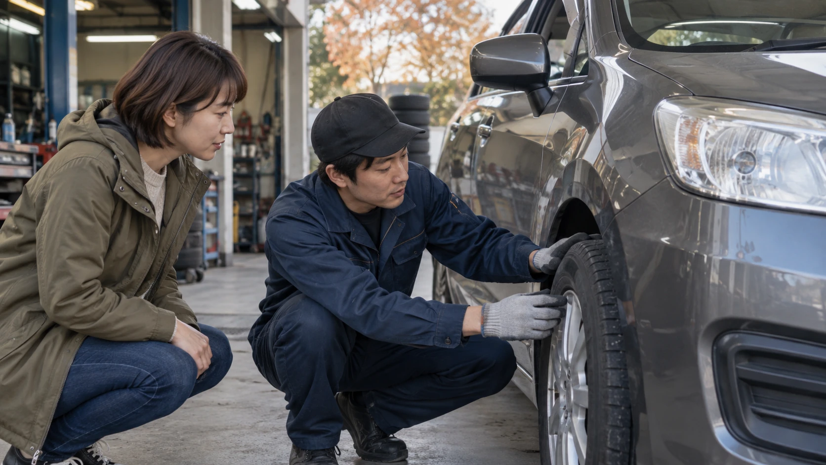 車選びや維持費を検討する日本人の人物の写真風イメージ